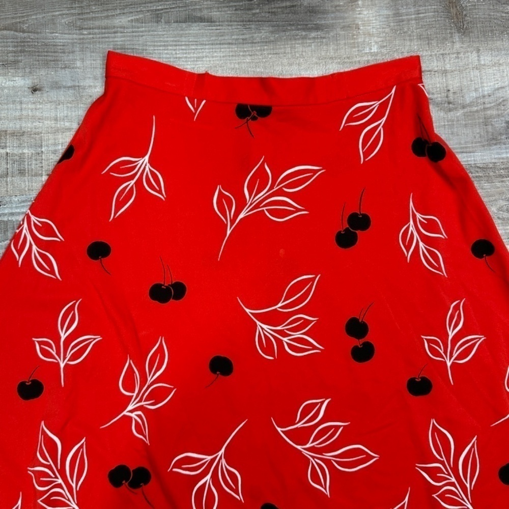 Vintage Miss SHAHEEN Red Black Cherry Print Maxi Skirt Vintage Size 12 - Picture 4 of 11